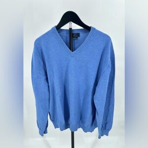 Brooks Brothers Classic Blue V-Neck Sweater 100% Cotton